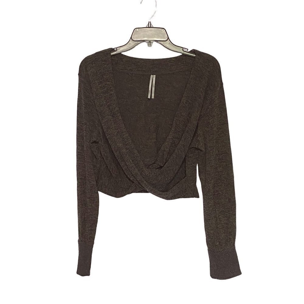 Anthropologie Dark Gray Cross Front V-Neck‎ Cropped Sweater Women's Size Small